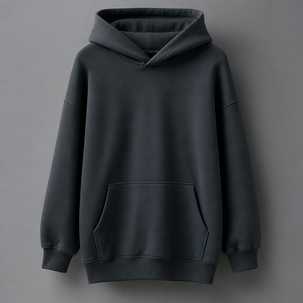 Soft fleece hoodie hanging in a fashion store